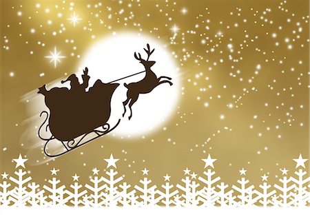 Silhouette of Santa Claus and his sleigh flying in nighttime sky Foto de stock - Sin royalties Premium, Código: 632-05817162