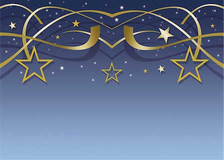 Festive stars and streamers on blue background Foto de stock - Sin royalties Premium, Código: 632-05817174