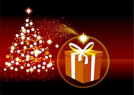 simsearch:632-06354331,k - Sapin de Noël illuminé et le présent Photographie de stock - Premium Libres de Droits, Code: 632-05817187