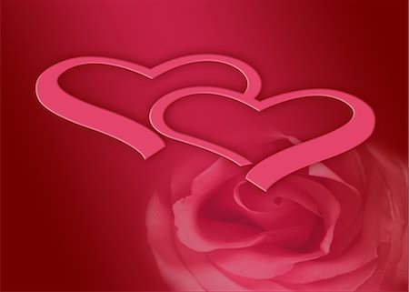 red background - Hearts and rose on red background Stock Photo - Premium Royalty-Free, Code: 632-05817195