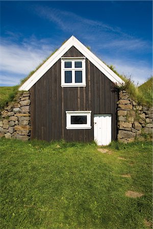 exterior house europe traditional - Traditional turf house, Skaftafell National Park, Iceland Stock Photo - Premium Royalty-Free, Code: 632-05845309