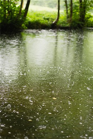 estanque - Raindrops on pond Foto de stock - Sin royalties Premium, Código: 632-06029671