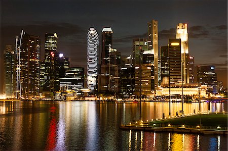 singapore cityscape - Singapore waterfront skyline at night viewed from esplanade Stock Photo - Premium Royalty-Free, Code: 632-06029954