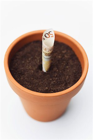 euro - Billets en euros cinquante planté en pot de fleur Photographie de stock - Premium Libres de Droits, Code: 632-06317251