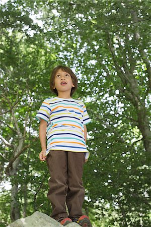 simsearch:632-06118920,k - Boy standing on rock in woods Foto de stock - Sin royalties Premium, Código: 632-06317638