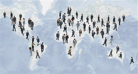 red de contactos - Large group of businesspeople walking on world map Foto de stock - Sin royalties Premium, Código: 632-06404695