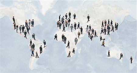 red de contactos - Large group of businesspeople walking on world map Foto de stock - Sin royalties Premium, Código: 632-06404698