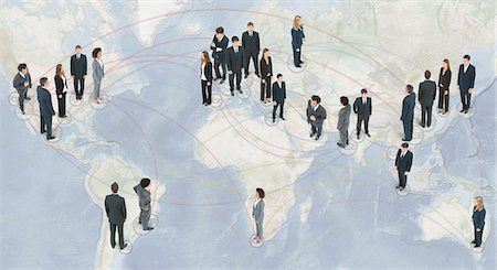 simsearch:632-06404693,k - Large group of business people standing on world map Foto de stock - Sin royalties Premium, Código: 632-06404705