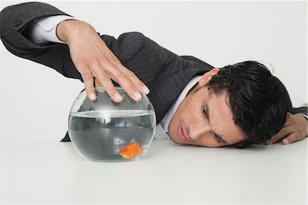 simsearch:632-06779245,k - Businessman looking at goldfish in fishbowl Foto de stock - Sin royalties Premium, Código: 632-06779269