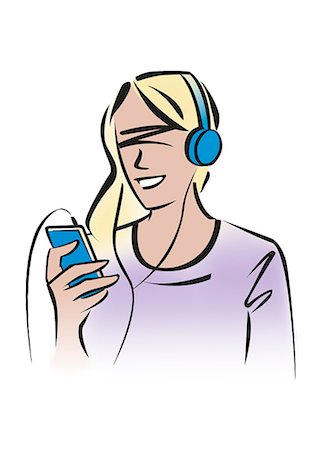 Illustration of woman listening to music with headphones Stock Photo - Premium Royalty-Free, Code: 632-08227866