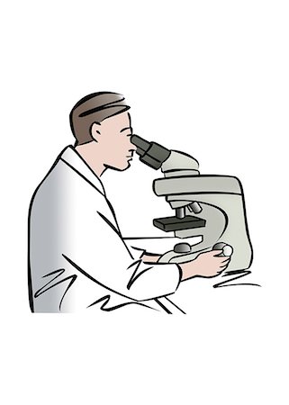 Illustration of male scientist using microscope Foto de stock - Sin royalties Premium, Código: 632-08227874