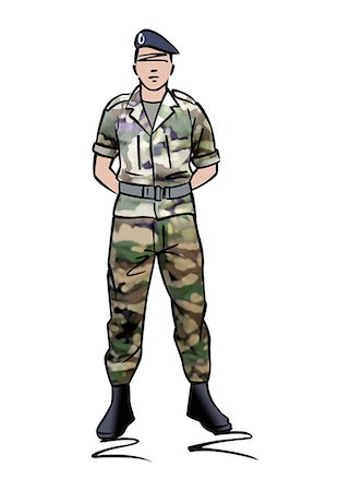 Illustration of a soldier dressed in camouflage Foto de stock - Sin royalties Premium, Código: 632-08227882