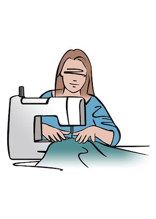 sewing machine woman - Illustration of woman using sewing machine Stock Photo - Premium Royalty-Free, Code: 632-08227897