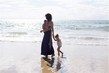 dress wading water - Mother and children walking on beach Stock Photo - Premium Royalty-Free, Code: 632-08886851