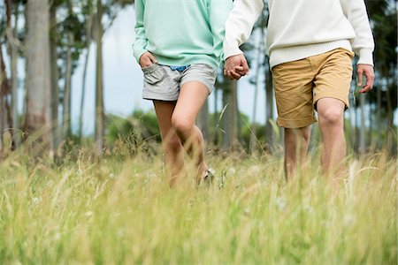 Couple holding hands and walking through tall grass, low section Stock Photo - Premium Royalty-Free, Code: 632-09021434