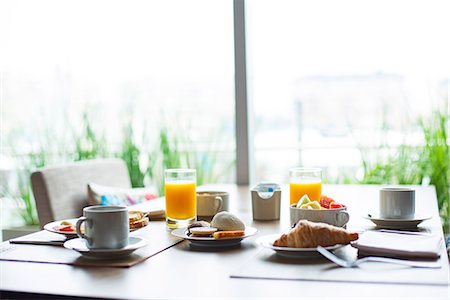 drinks on table coffee juice - Breakfast on cafe table Stock Photo - Premium Royalty-Free, Code: 632-09021479