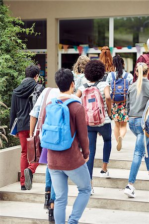 female teenagers students in a class - College students walking toward campus building, rear view Stock Photo - Premium Royalty-Free, Code: 632-09157956