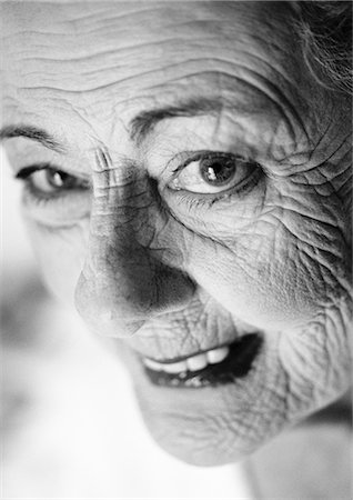 old woman face black and white