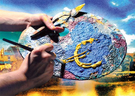 Euro sign painted on painter's palette. Foto de stock - Sin royalties Premium, Código: 632-01144435