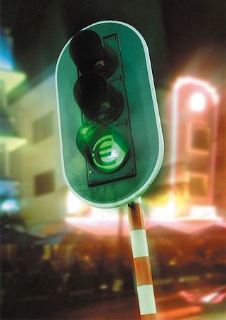 simsearch:632-01144427,k - Euro sign on green traffic light. Stock Photo - Premium Royalty-Free, Code: 632-01144464