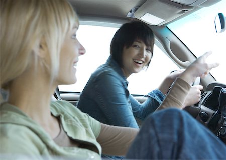 Two young adult female friends in car together Stock Photo - Premium Royalty-Free, Code: 632-01156626