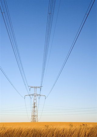 power pylon blue sky - Electric pylon, low angle view Foto de stock - Sin royalties Premium, Código: 632-01157464