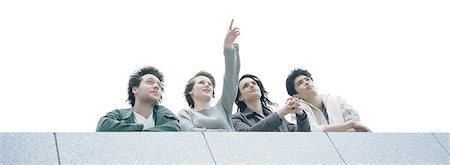 simsearch:649-03606011,k - Young people at rooftop edge admiring view, low angle view Stock Photo - Premium Royalty-Free, Code: 632-01152687