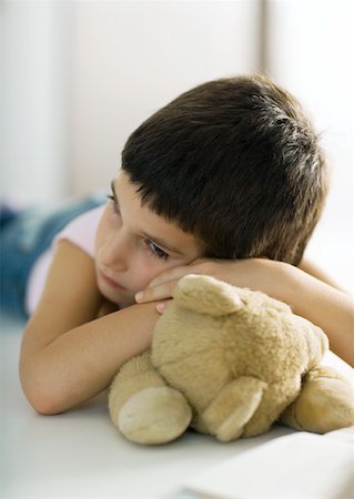 simsearch:649-07596283,k - Child resting head on teddy bear Stock Photo - Premium Royalty-Free, Code: 632-01193831