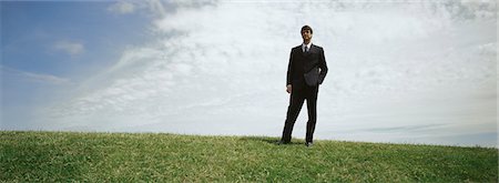 Businessman in grassy field with hand in pocket Foto de stock - Sin royalties Premium, Código: 632-03083055