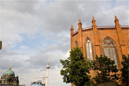 simsearch:632-03779366,k - Germany, Berlin, Friedrichswerder Church, Fernsehturm television tower and Berlin Cathedral visible in background Stock Photo - Premium Royalty-Free, Code: 632-03779445