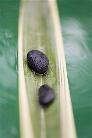 simsearch:633-06354891,k - Wet stones on palm leaf floating on water Foto de stock - Sin royalties Premium, Código: 633-06354831