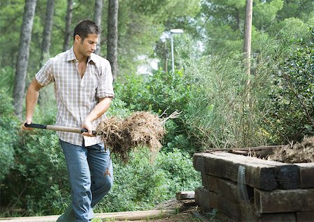 Man doing yardwork, putting weeds into compost pile Stock Photo - Premium Royalty-Free, Code: 633-01274557