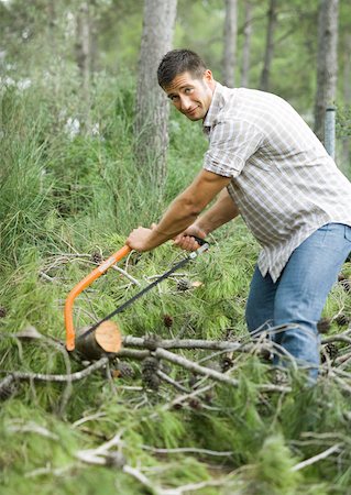 saw - Man doing yardwork, cutting up tree Stock Photo - Premium Royalty-Free, Code: 633-01272606