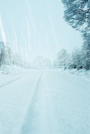 Snow falling over snow-covered road Stock Photo - Premium Royalty-Free, Code: 633-01573691