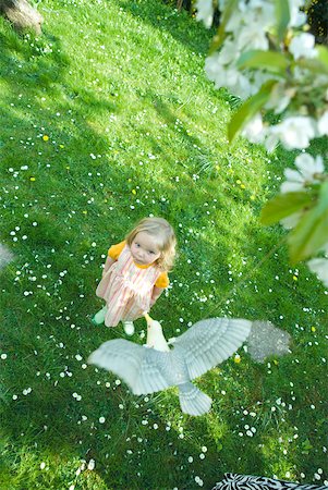 seagull looking down - Toddler girl looking up at toy bird, high angle view Stock Photo - Premium Royalty-Free, Code: 633-01715819