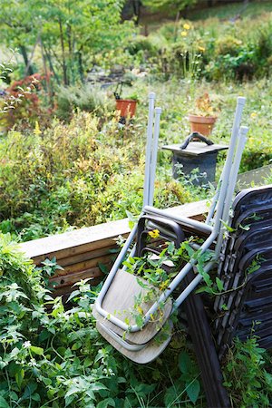 simsearch:633-02645502,k - Stapel von Stühlen im überwucherten Garten Stockbilder - Premium RF Lizenzfrei, Bildnummer: 633-02645208