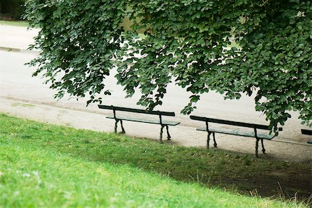 park bench nobody - France, Paris, park benches under shady tree Foto de stock - Sin royalties Premium, Código: 633-02691247