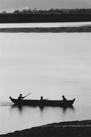 silhouette black and white - Myanmar (Burma), landscape with fishermen and canoe Stock Photo - Premium Royalty-Free, Code: 633-03194681