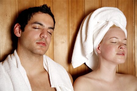 A couple enjoying a sauna together Stock Photo - Premium Royalty-Free, Code: 644-01435755