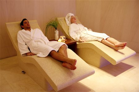A couple relaxing at a spa together Stock Photo - Premium Royalty-Free, Code: 644-01435761