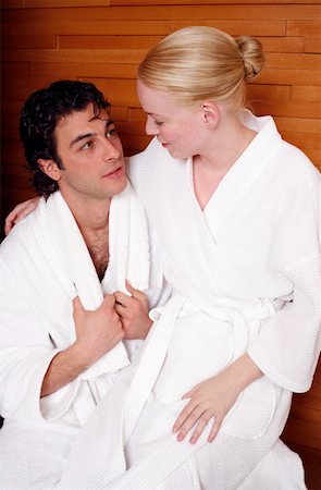 A couple  having a refreshment after a spa treatment Stock Photo - Premium Royalty-Free, Code: 644-01437035