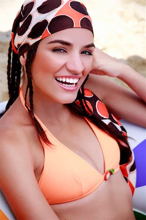 pictures of people eating watermelon on the beach - Young woman with scarf on beach Stock Photo - Premium Royalty-Free, Code: 644-01437884