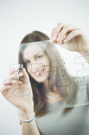 simsearch:644-02923017,k - Businesswoman holding flow chart transparency Stock Photo - Premium Royalty-Free, Code: 644-02923284