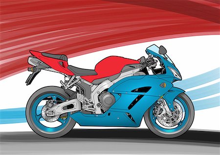 Blue and red street motorbike Foto de stock - Sin royalties Premium, Código: 645-01538066