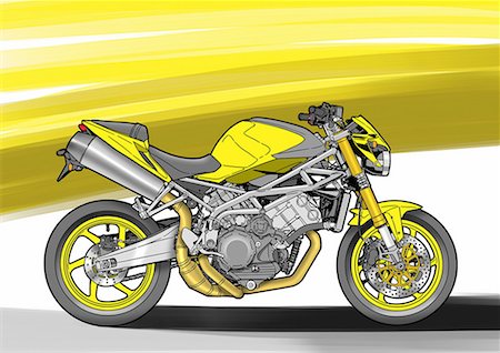 Canary yellow naked street motorbike Foto de stock - Sin royalties Premium, Código: 645-01538070
