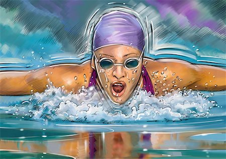 Female swimmer doing the butterfly Stock Photo - Premium Royalty-Free, Code: 645-01538123