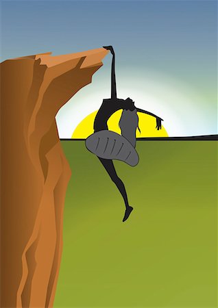 rock climbing cartoon picture - Female rockclimber holding onto cliff with one hand Stock Photo - Premium Royalty-Free, Code: 645-01538192