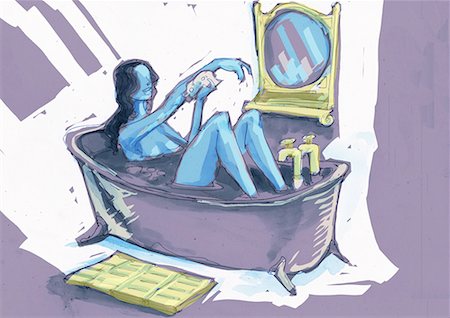 stress cartoon - Woman in bathtub Stock Photo - Premium Royalty-Free, Code: 645-01538252