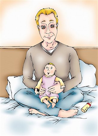 Father sitting on bed with baby Foto de stock - Sin royalties Premium, Código: 645-01538412