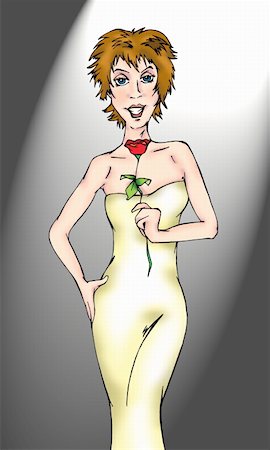 Femme en robe du soir tenant une rose Photographie de stock - Premium Libres de Droits, Code: 645-01538447